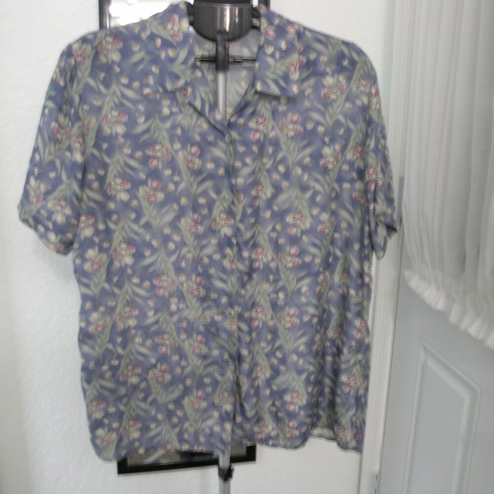 Dress Barn SILK  Floral Short Sleeve Blouse Women's Size Large